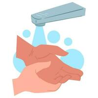 Washing and rinsing hands with running water vector