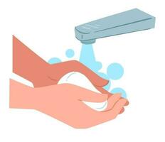 Washing hands with soap, personal hygiene and care vector