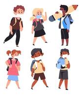 Children wearing medical masks going to school vector