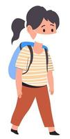 Girl in protective mask going to school vector