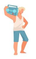 Man carrying retro magnetophone, male character in summer vector