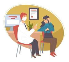 Woman at doctors office, appointment with doc vector