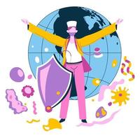 Doctor protecting planet from bacteria and viruses vector