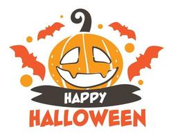 Happy halloween autumn holiday celebration, carved pumpkin and bats vector