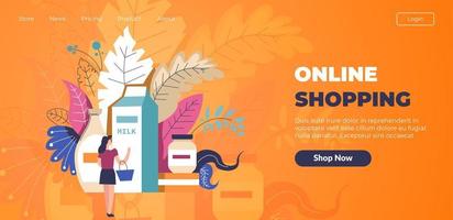 Online shopping, buying products and food in web vector
