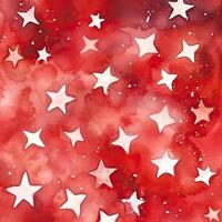 Watercolor stars seamless pattern. Hand-drawn white stars on red background design. Abstract Seamless Pattern. Grunge Background. photo