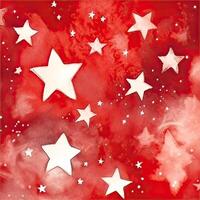Watercolor stars seamless pattern. Hand-drawn white stars on red background design. Abstract Seamless Pattern. Grunge Background. photo