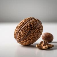 A photograph of single brown walnut photo