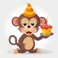 un dibujos animados personaje de mono participación un cumpleaños pastel generativo ai foto