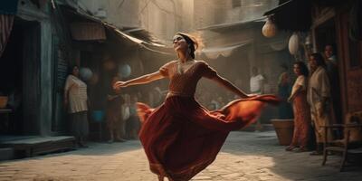 un bailando niña en un película generativo ai foto