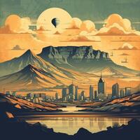 Illustration of Exoplanet fantastic landscape. Beautiful views of the mountains and sky with unexplored planets. . photo