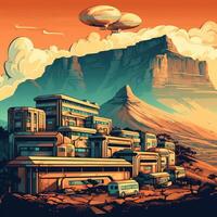 Illustration of Exoplanet fantastic landscape. Beautiful views of the mountains and sky with unexplored planets. . photo