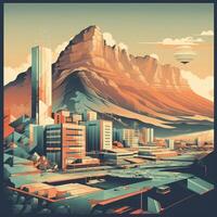 Illustration of Exoplanet fantastic landscape. Beautiful views of the mountains and sky with unexplored planets. . photo