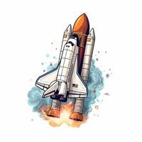 Cartoon rocket space ship take off, isolated vector illustration. spaceship icon logo. . photo