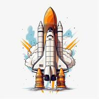 Cartoon rocket space ship take off, isolated vector illustration. spaceship icon logo. . photo