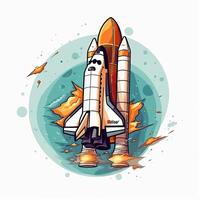 Cartoon rocket space ship take off, isolated vector illustration. spaceship icon logo. . photo