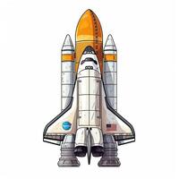 Cartoon rocket space ship take off, isolated vector illustration. spaceship icon logo. . photo