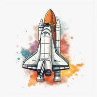 Cartoon rocket space ship take off, isolated vector illustration. spaceship icon logo. . photo