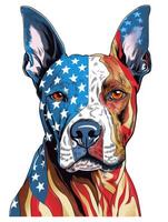 Dog illustration American flag with t-shirt design. Happy 4th Of July USA Independence Day. . photo