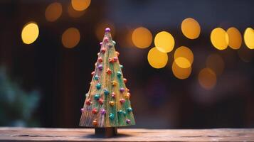 Navidad árbol decoración en de madera antecedentes. generativo ai. foto