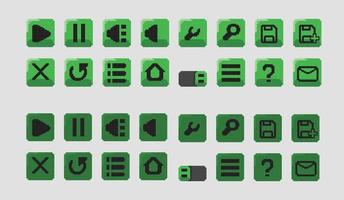 green game button set in pixel art style vector