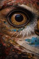 Owl's eye extreme close-up, macro photo, Eye of the Short-eared Owl, Asio flammeus. Portrait of Great Grey Owl or Lapland Owl, Strix nebulosa, a very large owl, eye. . photo