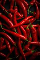 Red hot chilli peppers pattern texture background. Close up. A backdrop of Red hot chilli peppers. . photo