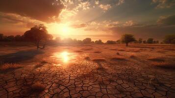 Land with dry and cracked ground. Desert,Global warming background.Conceptual image of climate change. . photo