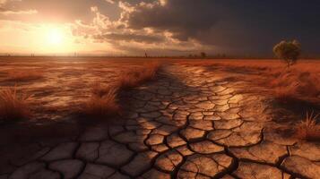 Land with dry and cracked ground. Desert,Global warming background.Conceptual image of climate change. . photo