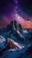 Night landscape with colorful Milky Way at mountains. Starry sky with hills at summer. Beautiful Universe. Space background. . photo