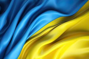 Blue and yellow background, waving the national flag of Ukrainian, waved highly detailed close-up. photo