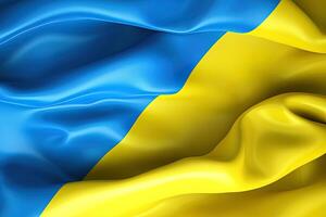 azul y amarillo fondo, ondulación el nacional bandera de ucranio, saludó muy detallado de cerca. ai generado foto