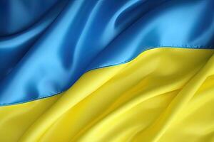 azul y amarillo fondo, ondulación el nacional bandera de ucranio, saludó muy detallado de cerca. ai generado foto
