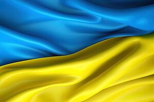 Blue and yellow background, waving the national flag of Ukrainian, waved highly detailed close-up. photo