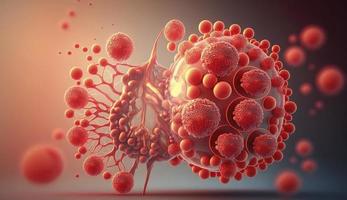 3d representación de humano célula o embrionario vástago celúla, rojo cáncer células, rojo virus, virus o bacterias células, humano cáncer celúla, 3d ilustración de t células o cáncer células, generar ai foto