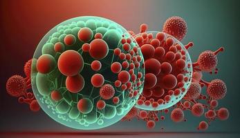 3d representación de humano célula o embrionario vástago celúla, rojo cáncer células, rojo virus, virus o bacterias células, humano cáncer celúla, 3d ilustración de t células o cáncer células, generar ai foto