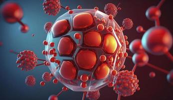 3d representación de humano célula o embrionario vástago celúla, rojo cáncer células, rojo virus, virus o bacterias células, humano cáncer celúla, 3d ilustración de t células o cáncer células, generar ai foto