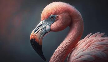 Pink flamingo close up portrait. . photo