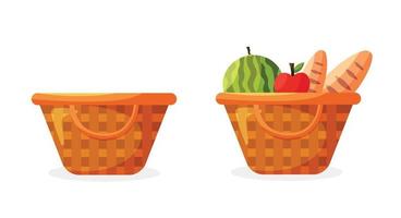 picnic cestas Paja aislado vector ilustración