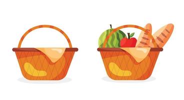 Picnic baskets straw isolated vector illustration