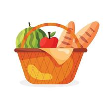 Picnic baskets straw isolated vector illustration