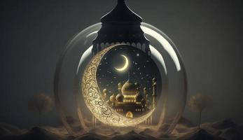 mosque and moon. 3d render and illustration, Generate Ai photo