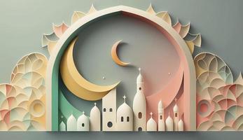 Paper art, eid mubarak, ramadan kareem, rmadan kareem greeting card, ramadan kareem banner, ramadan kareem card, eid mubarak ramadan, eid mubarak template, Generate Ai photo