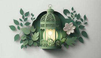 Islamic greeting Eid Mubarak cards for Muslim Holidays. Eid-Ul-Adha festival celebration. Arabic Ramadan Lantern. Decoration lamp, Generate Ai photo