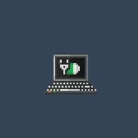 a laptop with battery charge screen in pixel art style vector