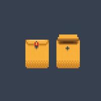 open and close brown envelope in pixel art style vector