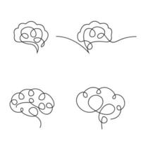 Brain icon continue single line illustration set collection vector