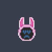 bunny hood head with sad expression in pixel art style vector