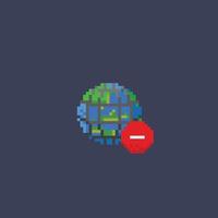 globe with net and prohibited sign in pixel art style vector