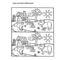 find the differences riddle for kids, coloring book vector